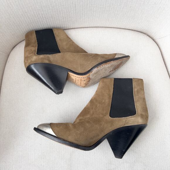 Isabel Marent Boots 38 7.5 Booties Suede Western Metal Toe Lemsey Brown Green - Picture 7 of 11